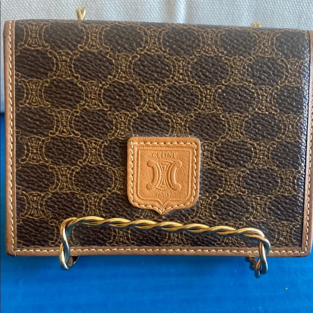 Celine Tan and Brown Logo Card Holder